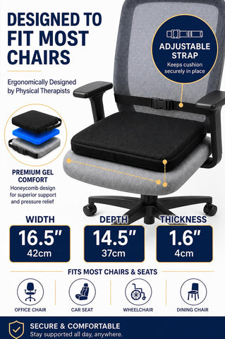 b.comfi® Gel Seat Cushion with 2 x Covers - Pressure Relief Cushion for Coccyx, Sciatica & Lower Back Pain - Office Chair
