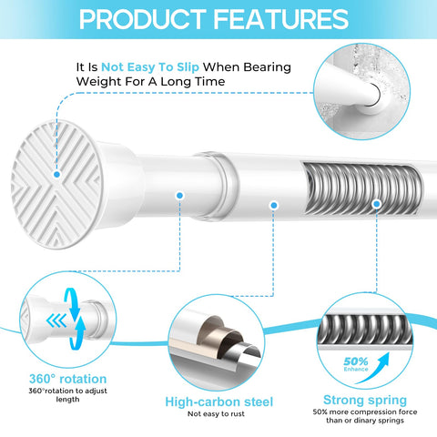 Zipglo Extendable Curtain Poles 59-120 cm, Tension Rods for Curtains Adjustable Shower Curtain Poles No Drilling Spring Loaded Curtain Rod Shower