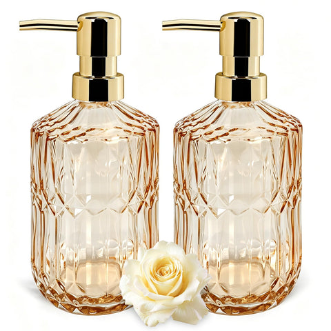 2 Pack Amber Glass Soap Dispenser 400ml | Thickened Non-Slip Pump