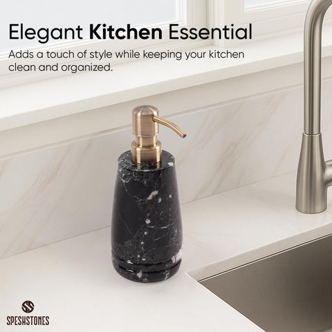 SPESHSTONES Marble Soap Dispenser 7.5 inches Black for Liquid Hand and Dish Soap for Kitchen Sink - Container for Sanitizer, Lotion