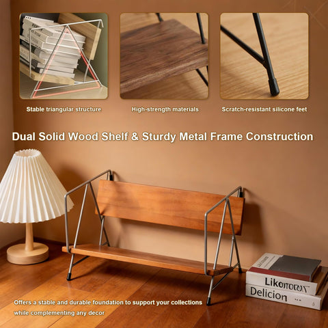 Tilting Desktop Bookshelf for Desk, Wood Book Organizer & Tabletop Shelf