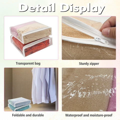 20 Pcs Clear Vinyl Zippered Sweater Storage Bags with Zipper Plastic Organizer,26 x 26 x 6 cm Storage for Clothing Blankets Sheet Linen Bed Cube