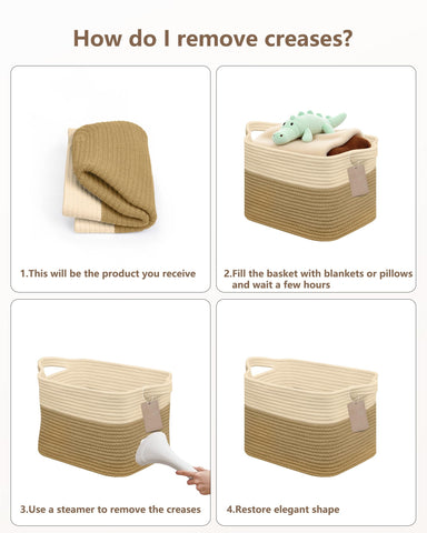 JOJOSEE Small Cotton Woven Storage Basket for Shelves, Beige&Brown, 3PCS