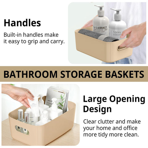 W&H 5 PCS Plastic Storage Boxes, Small Storage Baskets with Handle, Kitchen Cupboard Organiser, Plastic Baskets for Bathroom, Drawer, Shelves