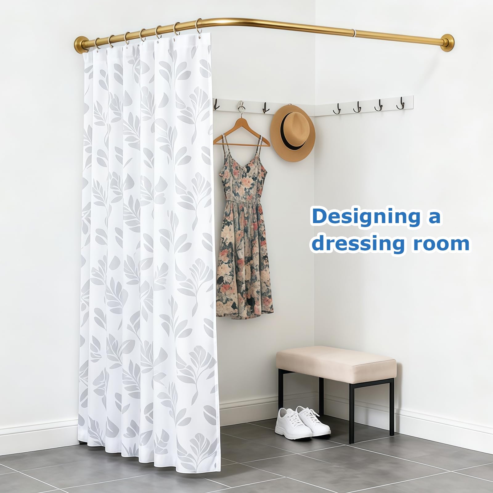Minicoco Shower Curtain Rail for Bathtubs, L-Shaped Shower Curtain Pole in three varations 68x98cm / 68x98 cm, Wall Mounted Shower Pole