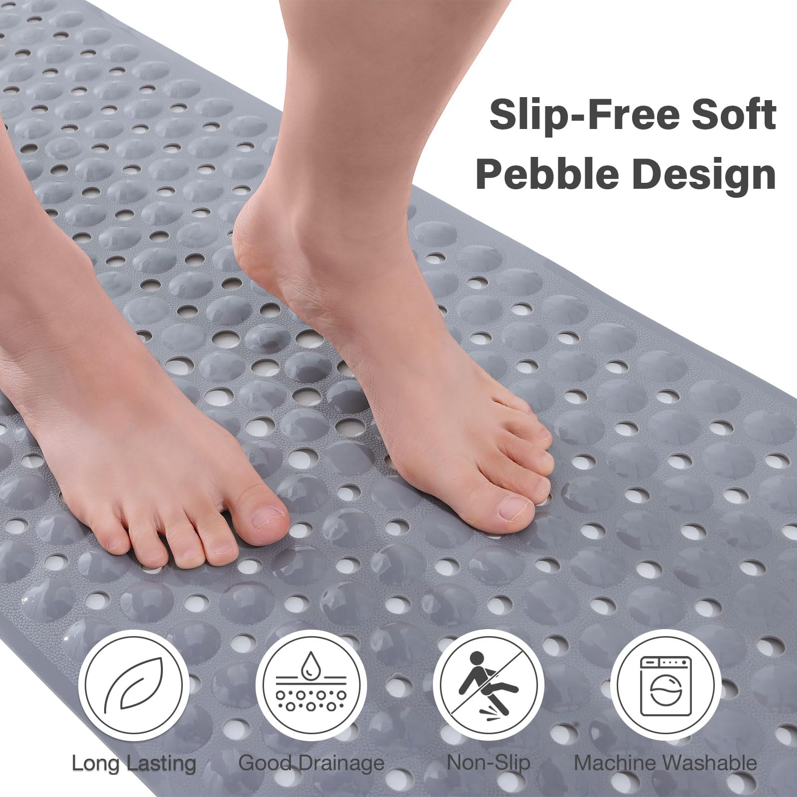 Smiry Non Slip Bath Mat with 300 Strong Suction Cups, 100x40cm