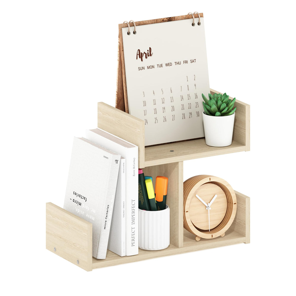 Furinno Desktop Storage Organizer, Engineered Wood, Bauhaus Oak, 3 compartments