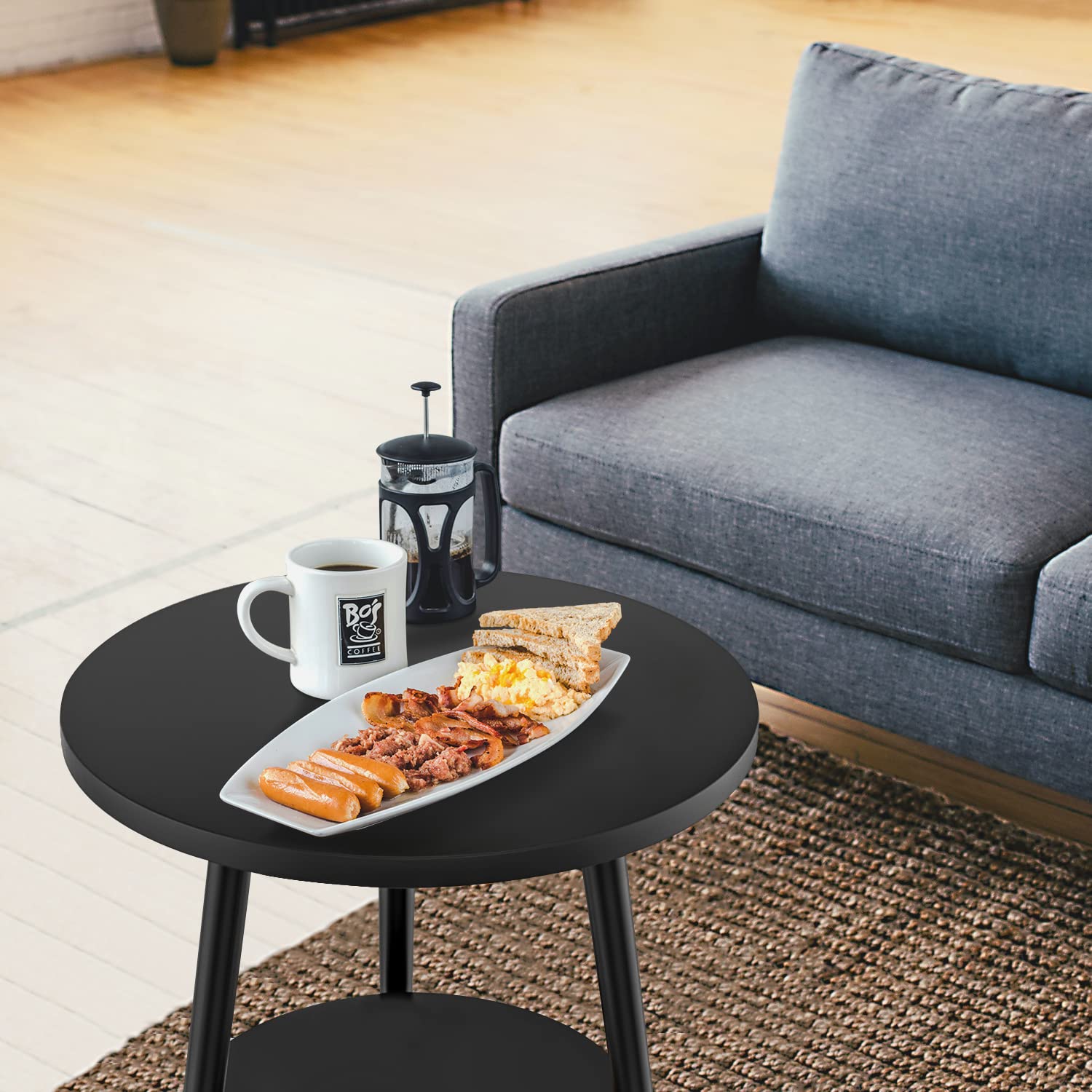 KZOBYD Round Side Table, 2 Tier End Tables With Round Wooden Top, 38 x 55cm