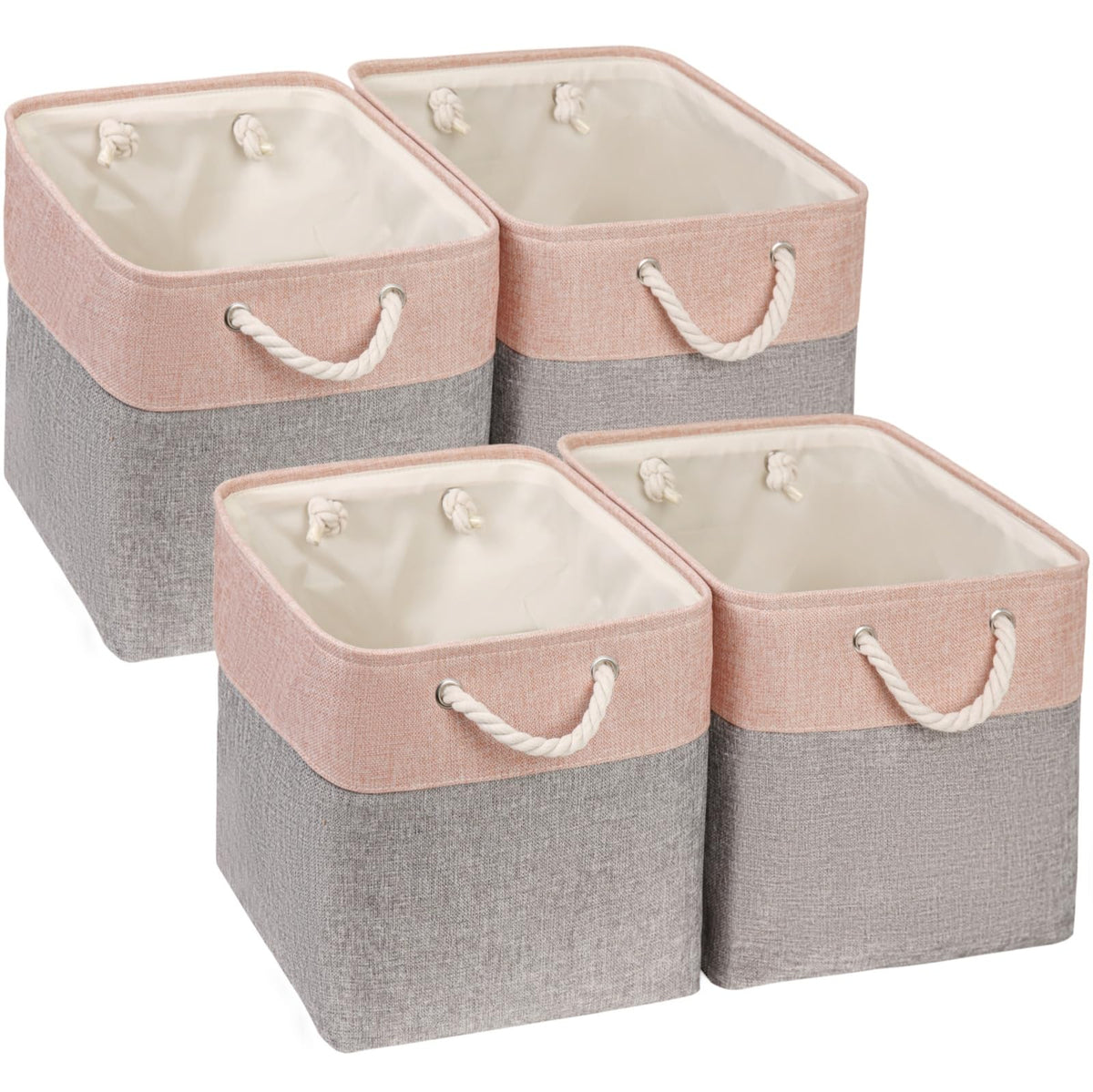 Mangata Fabric Storage Baskets,33 x 38 x 33cm Large Foldable Storage Boxes for Organizing Clothes Shelf Nursery Closet(Grey/Pink, Set of 4)