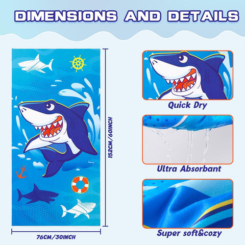 WERNNSAI Shark Microfibre Beach Towel for Kids, 76 x 150cm Bath Towel