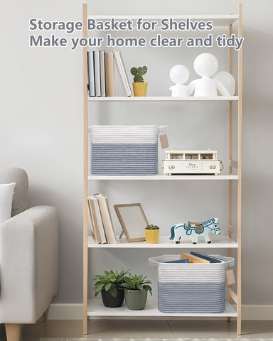 JOJOSEE Small Cotton Woven Storage Basket for Shelves, White&Grey,3PCS