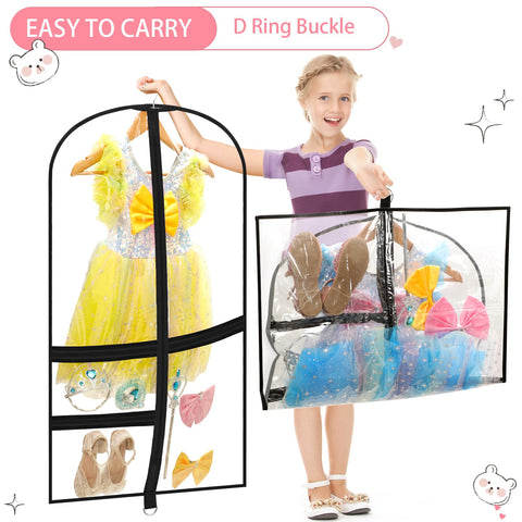 4 Pack Clear Dance Garment Bags 40" Dance Costume Bags with 3 Pockets,Black