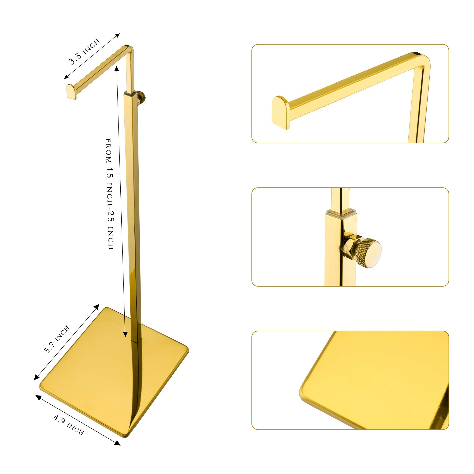 YIFU DISPLAY Purse Display Stand - 2 Pack Polished Gold Counter Adjustable Height Handbag Display Stand- Single Hanging Hook Bag Display