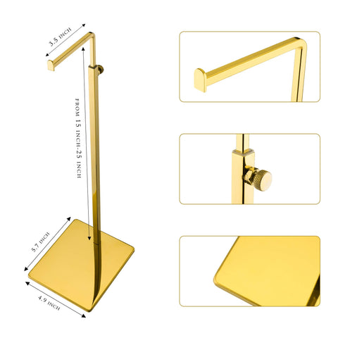 YIFU DISPLAY Purse Display Stand - 2 Pack Polished Gold Counter Adjustable Height Handbag Display Stand- Single Hanging Hook Bag Display