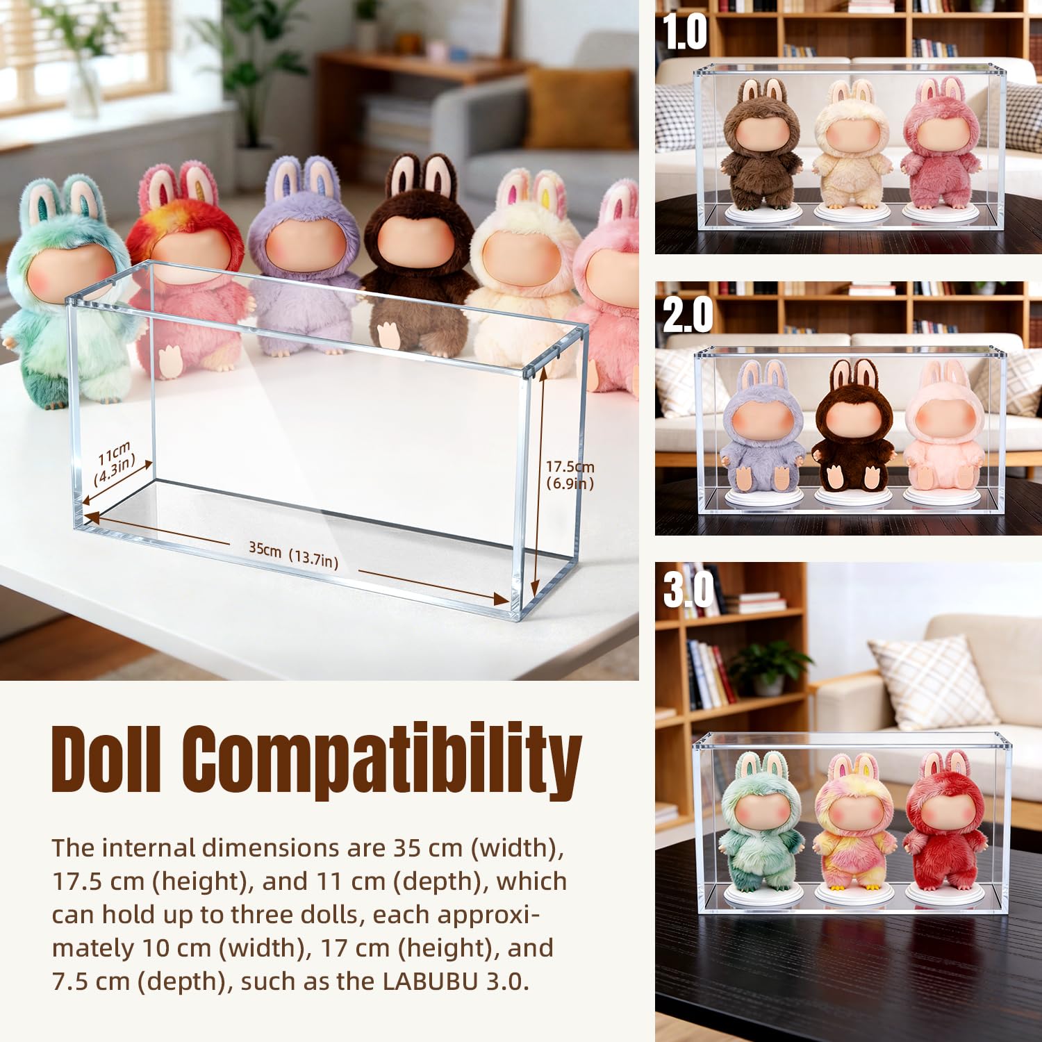 Mcbazel Premium Thick Acrylic Display Case Compatible with Labubu Doll, 92% UV Protection & Dustproof, Magnetic Display Box for POP MART Labubu