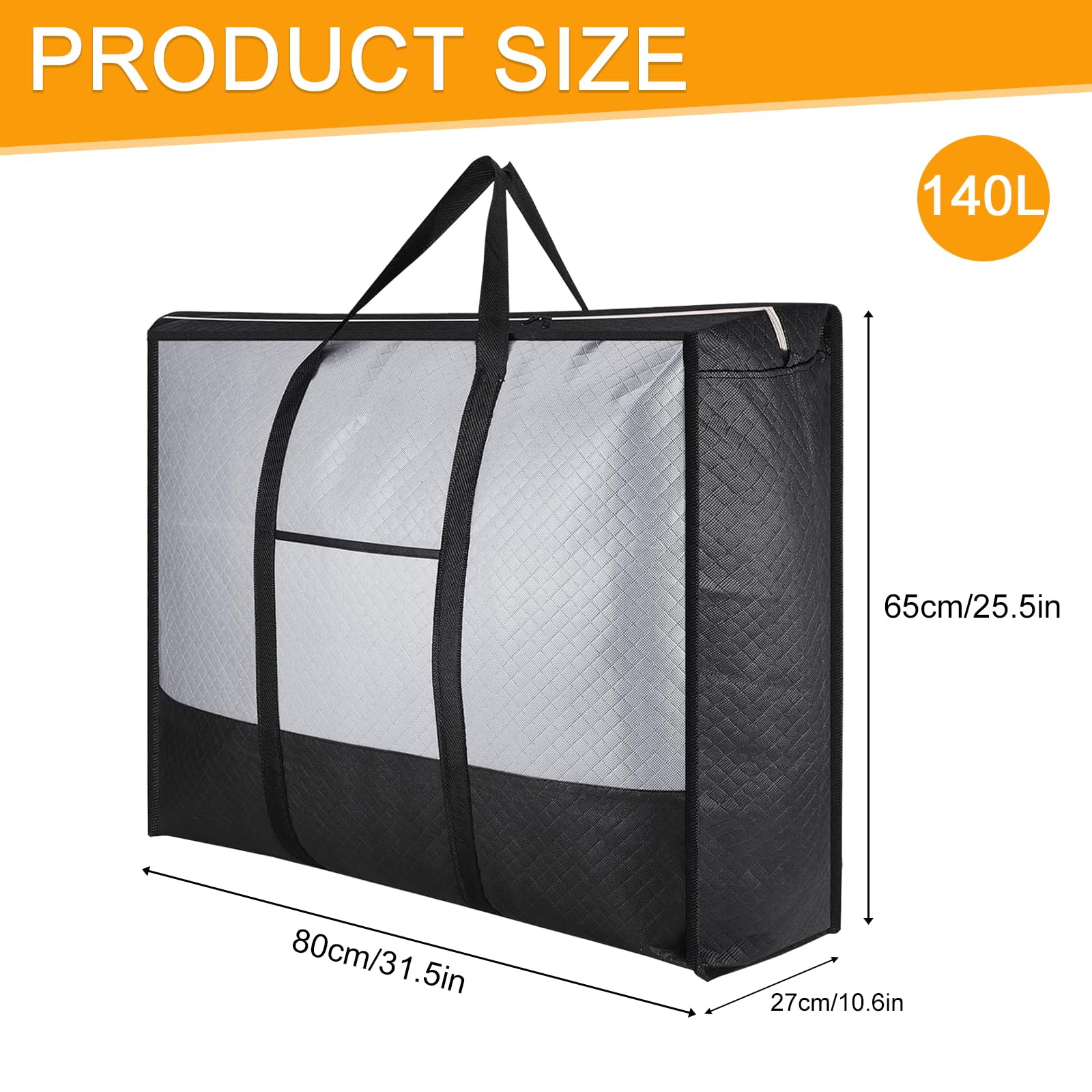Moving Bags, 2 Pcs 140 L Large Storage Bags with Lid, Heavy Duty Moving Bag, Packing Bag for Moving House Clothes Duvet Underbed Travelling Laundry