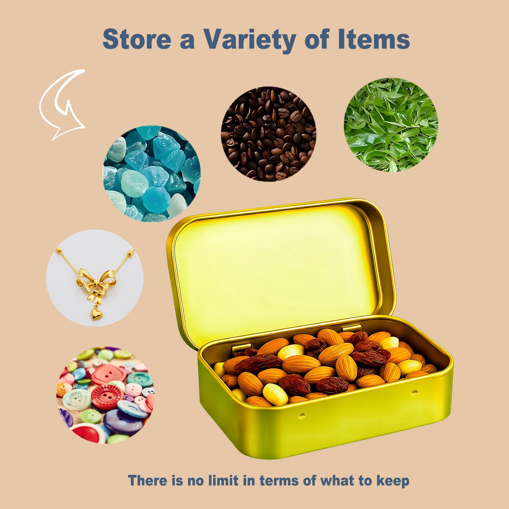 Forever bene 20 Gold Small Metal Tins with Hinged Lids, 20 Pieces, Gold, each piece measures 9,5 × 6 × 2,2 cm