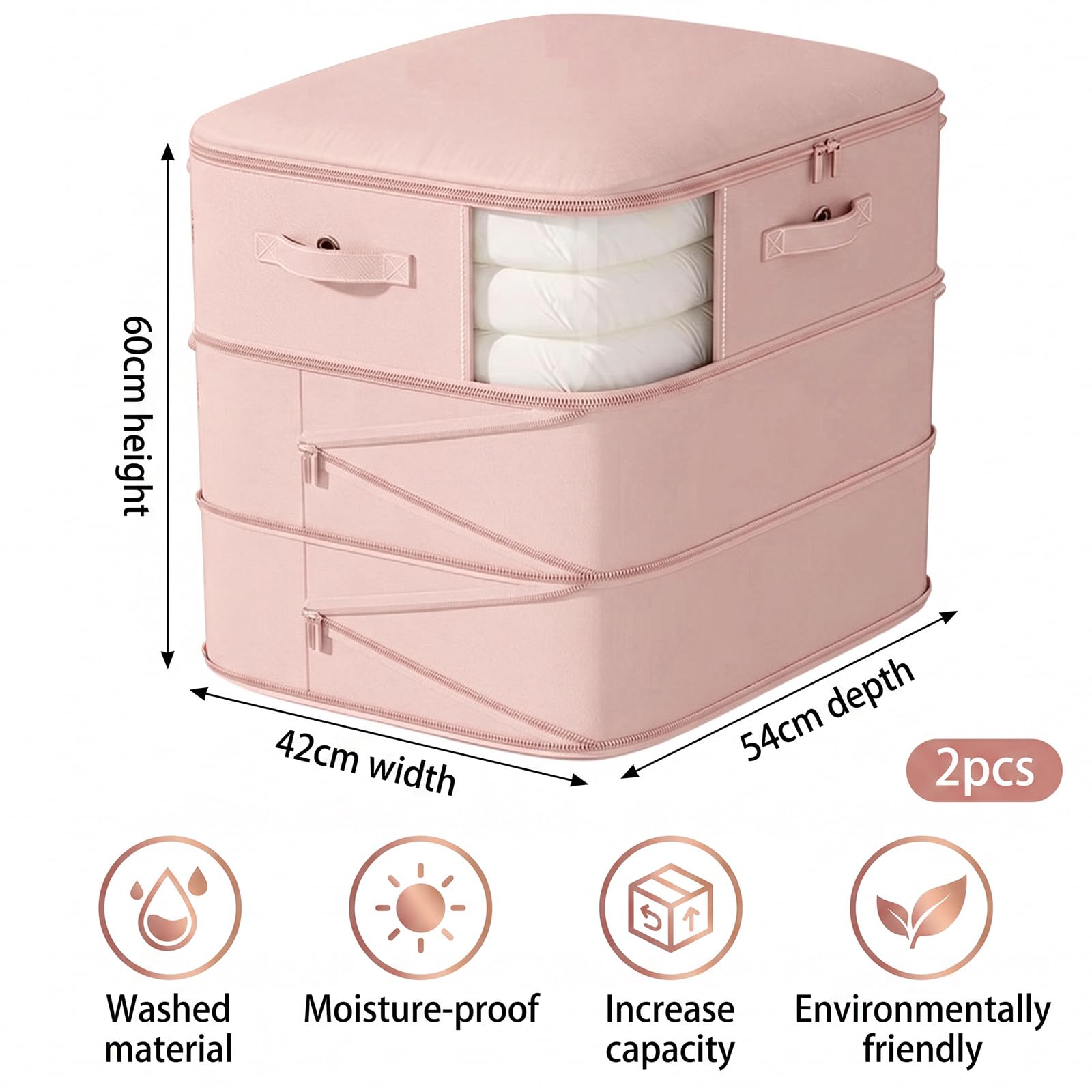 2Pack Compression Comforter Space Saving Bag - 136L Each 3 Layer Moistureproof Storage Bags with Dual Zips Washable Polyester Mouldproof Organiser
