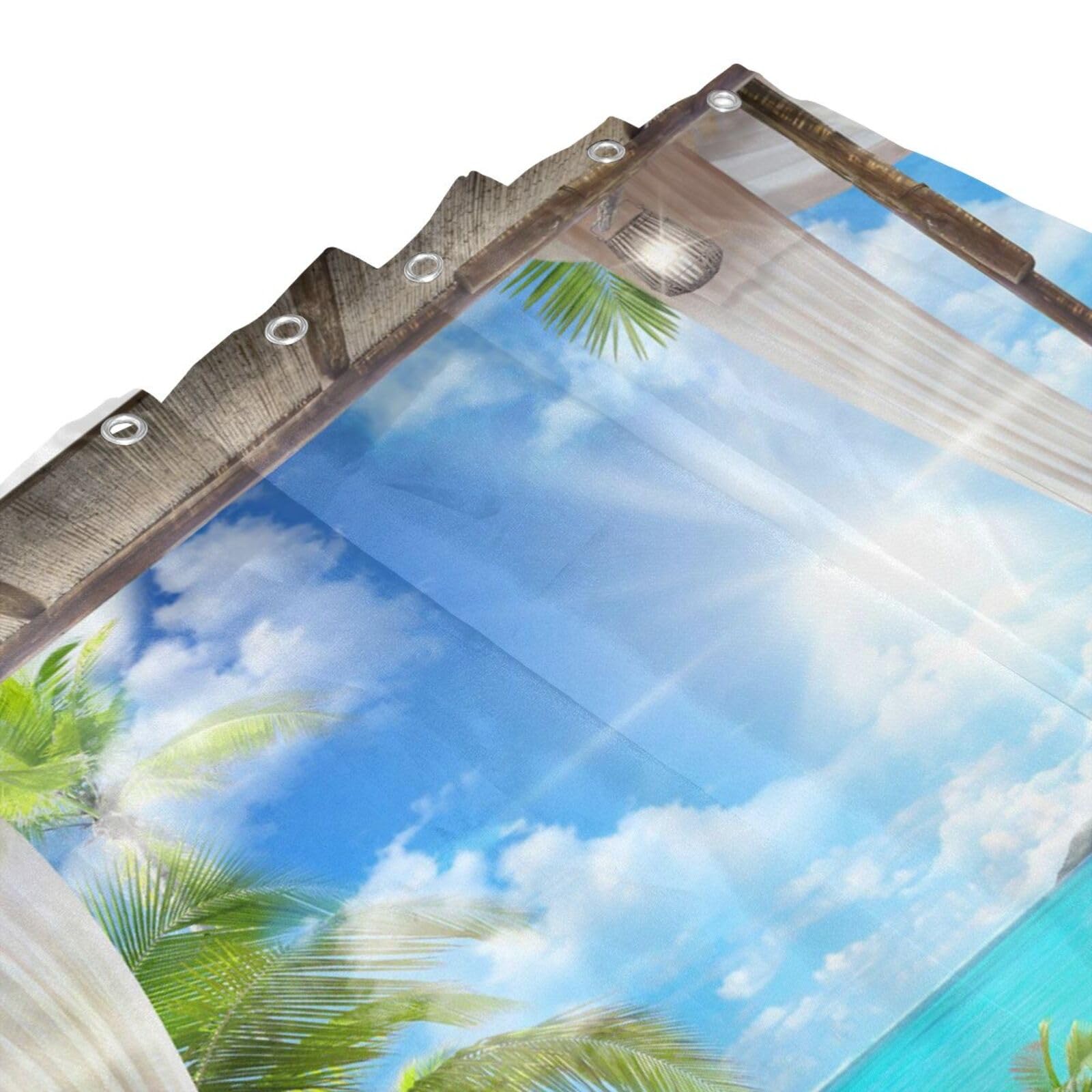 YUAOEUR 3D Landscape Garden Shower Curtain 79X72 Inch Nature Scenery Sunset at Lake View Spring Flowers Green Grass Scenery Bathroom Decoration