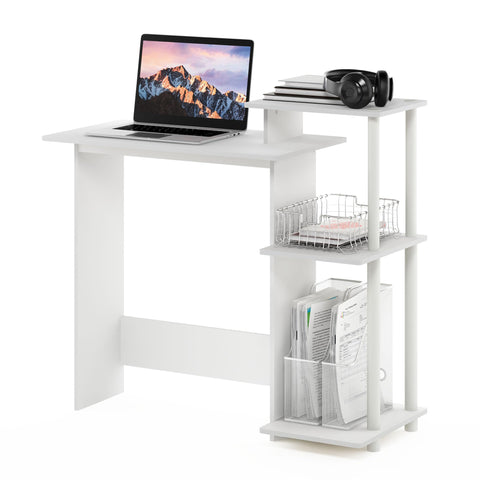 Furinno EFFICIENT Desk, Gaming Desk, with 3 Open Side Shelves, Laptop Notebook Computer Desk,Office Desk for Home Office, Study Room, Dorm, White