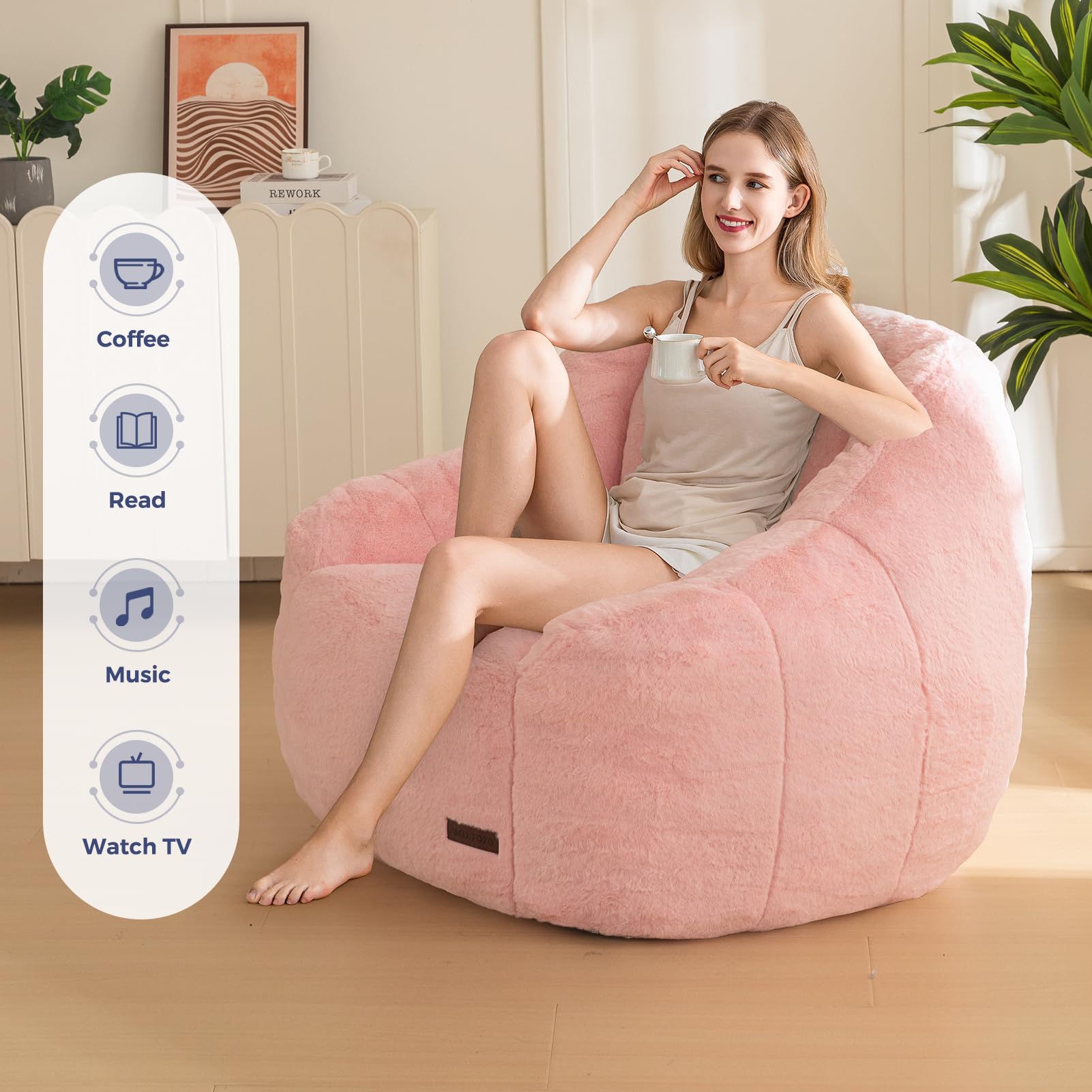 MAXYOYO Bean Bag Chair for Adults or Children, Soft Faux Fur Floor Single with Filling, Comfy Bean Bag Sofa with Back Support, Accent Chair