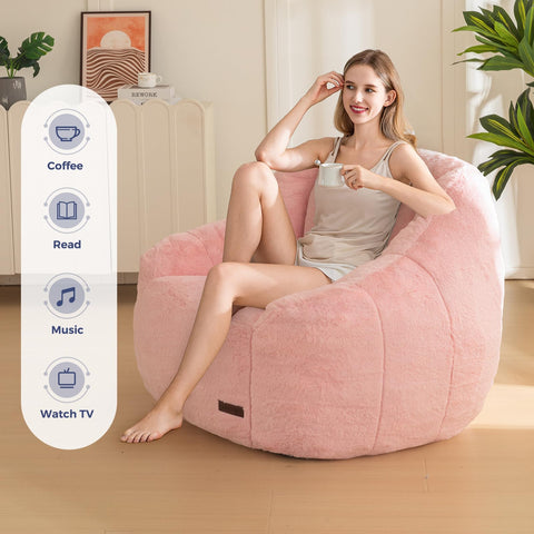 MAXYOYO Bean Bag Chair for Adults or Children, Soft Faux Fur Floor Single with Filling, Comfy Bean Bag Sofa with Back Support, Accent Chair