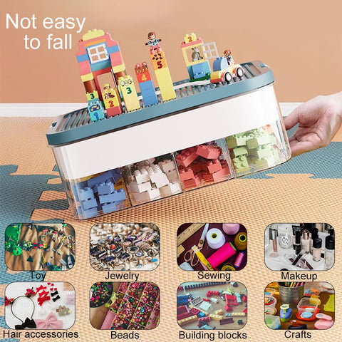 Storage Boxes,Kids Toy Lego Box,Stackable Toys Organizer with Lid,Handle,Plastic Multi Compartment Containers Chest Case for Storing