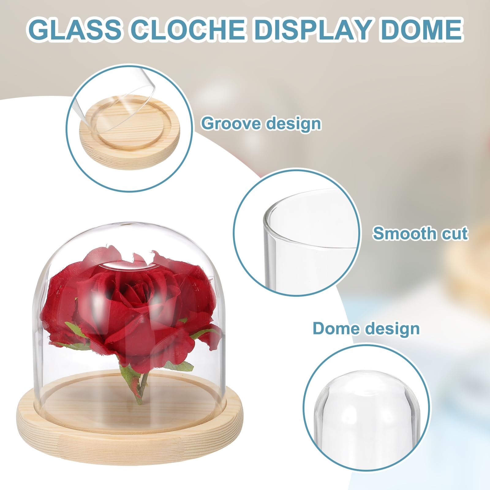 sourcing map Glass Cloche Display Dome, 4.7" x 4.7" Glass Dome Display Case Wood Base Tabletop Jar Case Decorative Bell Jar for Plant Home Decor