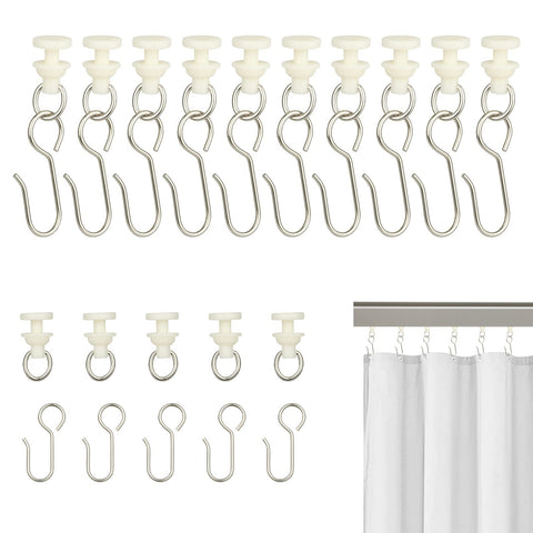 80Pcs Curtain Hooks and Gliders Set,40 Shower Curtain Hooks&40 Rail Gliders