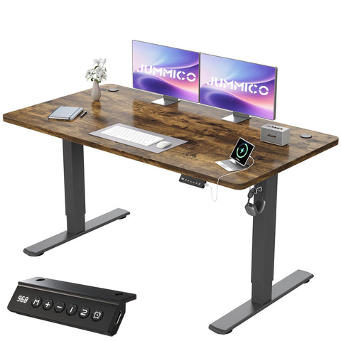 JUMMICO Electric Desk Standing Desk Height Adjustable Desk 140x60cm Brown