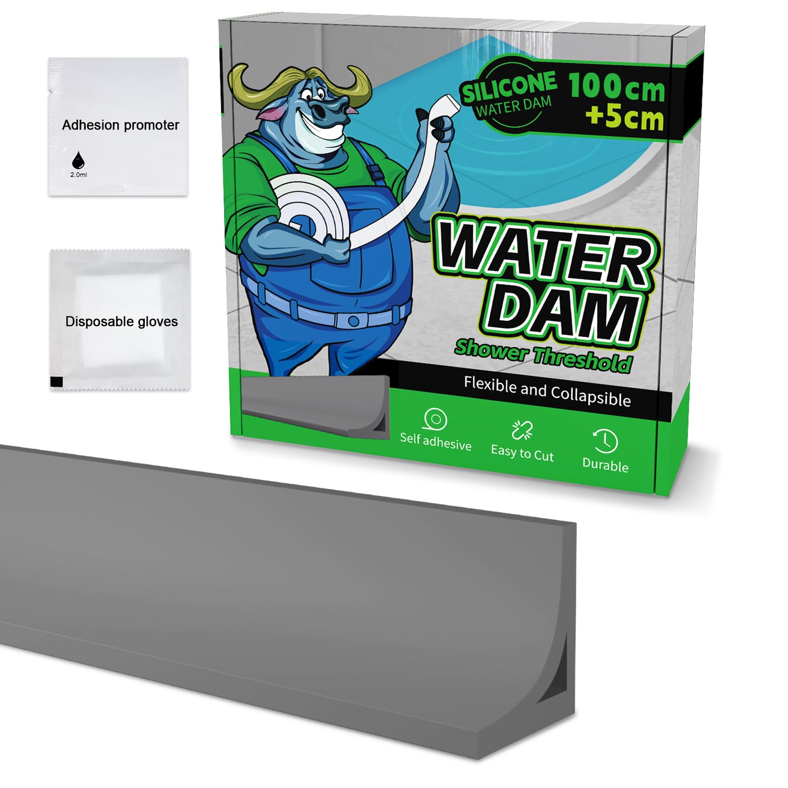 ALITAIYI wet room floor barrier for shower,Self-Adhesive shower threshold water barrier,Collapsible silicone shower tray sealing strip water
