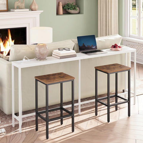 MAHANCRIS Console Table with Power Outlet, 180 cm Narrow Sofa Table, Industrial Entryway Table with USB Ports, Behind Couch Table for Entryway