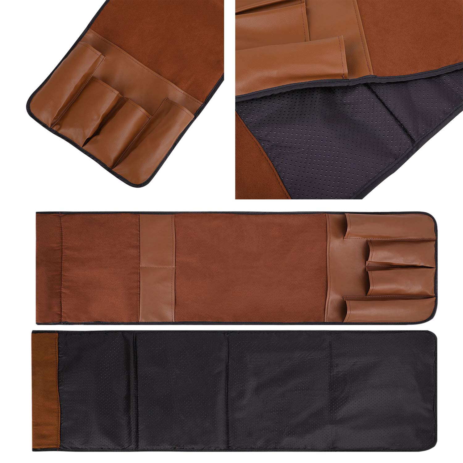 No-slip Leather Sofa Couch Remote Control Holder Chair Armrest Caddy Pocket Organizer Storage Bag for Cellphone Tablet Notepad Magazines Glassess