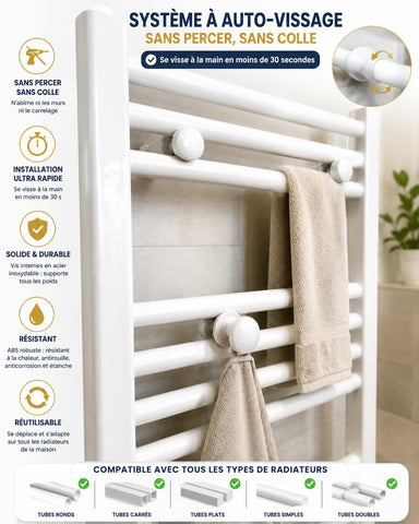 Set of 2 White Towel Rail Hooks for Radiator Towel Dryer - Pair of Hooks (White)