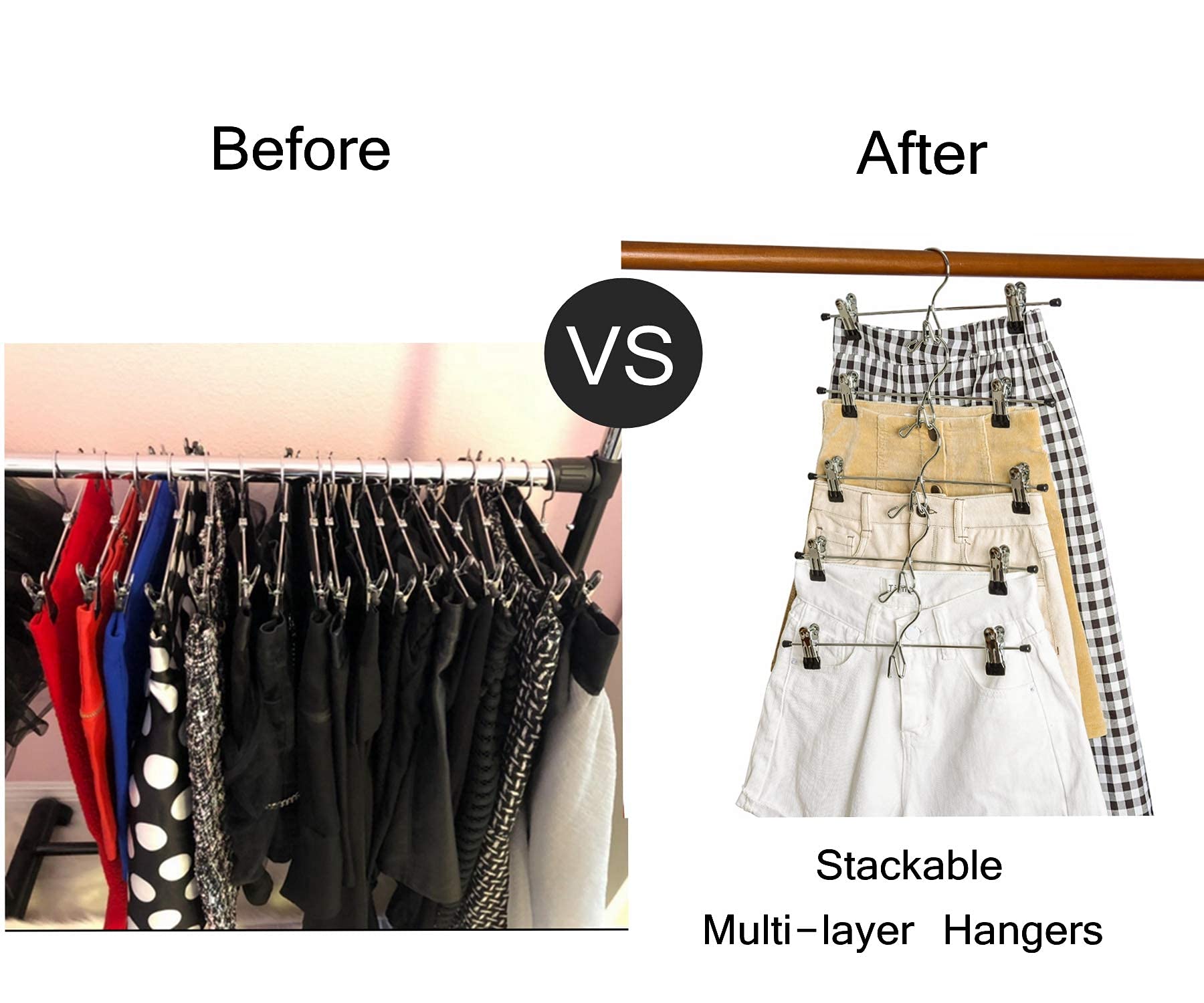Amber Home 12 Pack Heavy Duty Add on Metal Pants Skirt Hangers, Stackable Add-on Metal Clothes Hangers with 2-Adjustable Clips