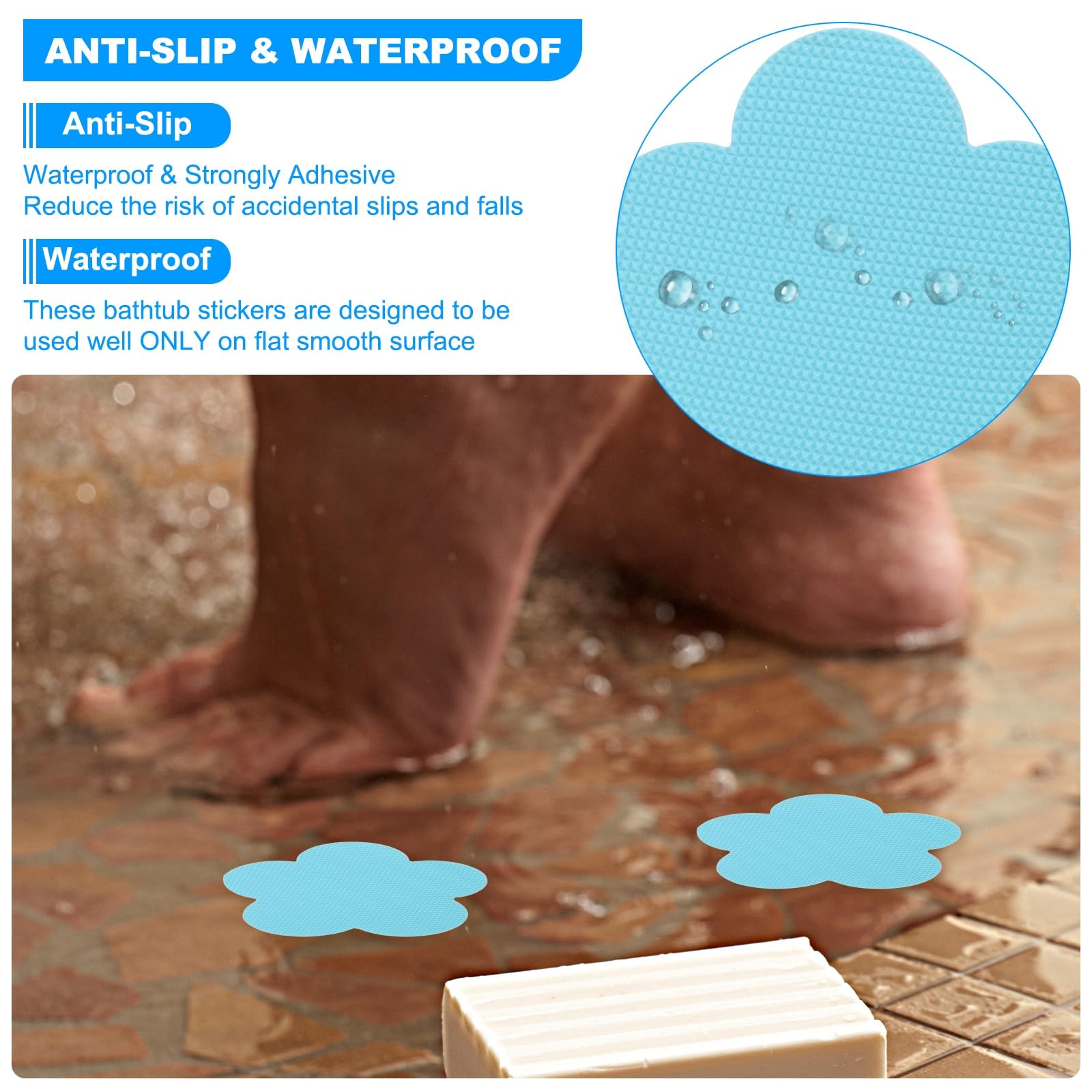 PATIKIL Bathtub Non Slip Stickers 3.4 x 3.4 Inch, 6 Pack Star Safety Shower Floor Anti Slip Stickers with Adhesive Decals Scraper for Bath Tub Shower