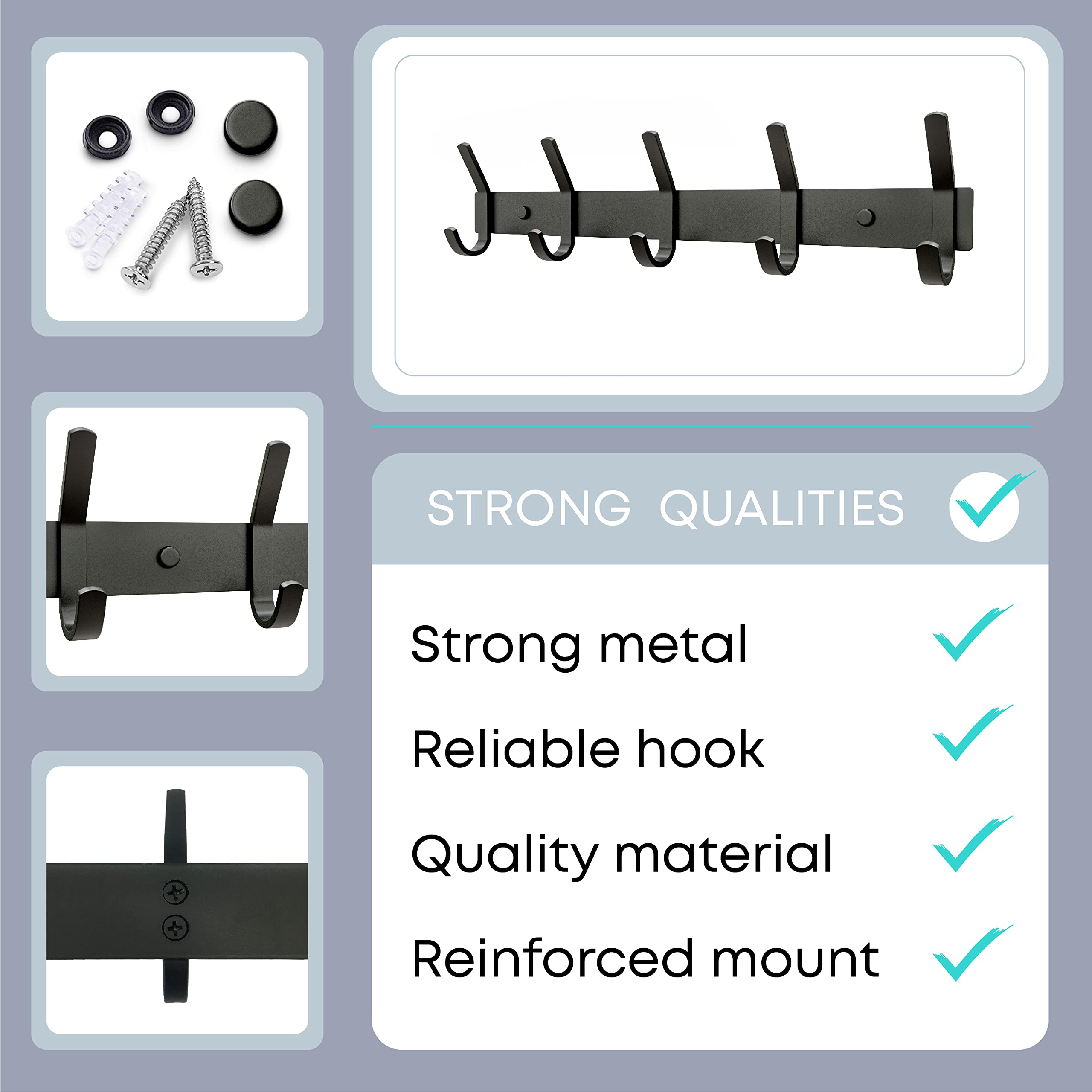 SAYONEYES Coat Rack Wall Mount with 5 Double Hooks for Hanging - 15 Inch Heavy Duty SUS304 Stainless Steel Matte Finish Waterproof