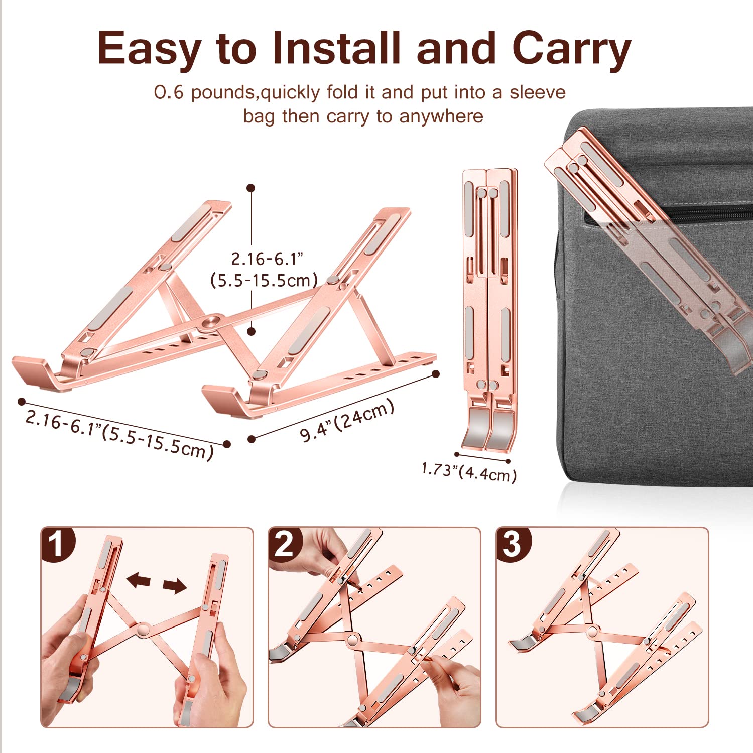 ivoler Laptop Stand, Adjustable Laptop Riser Aluminum Ergonomic Foldable Portable Tablet Holder Desk Laptop Holder, Notebook Stand for MacBook
