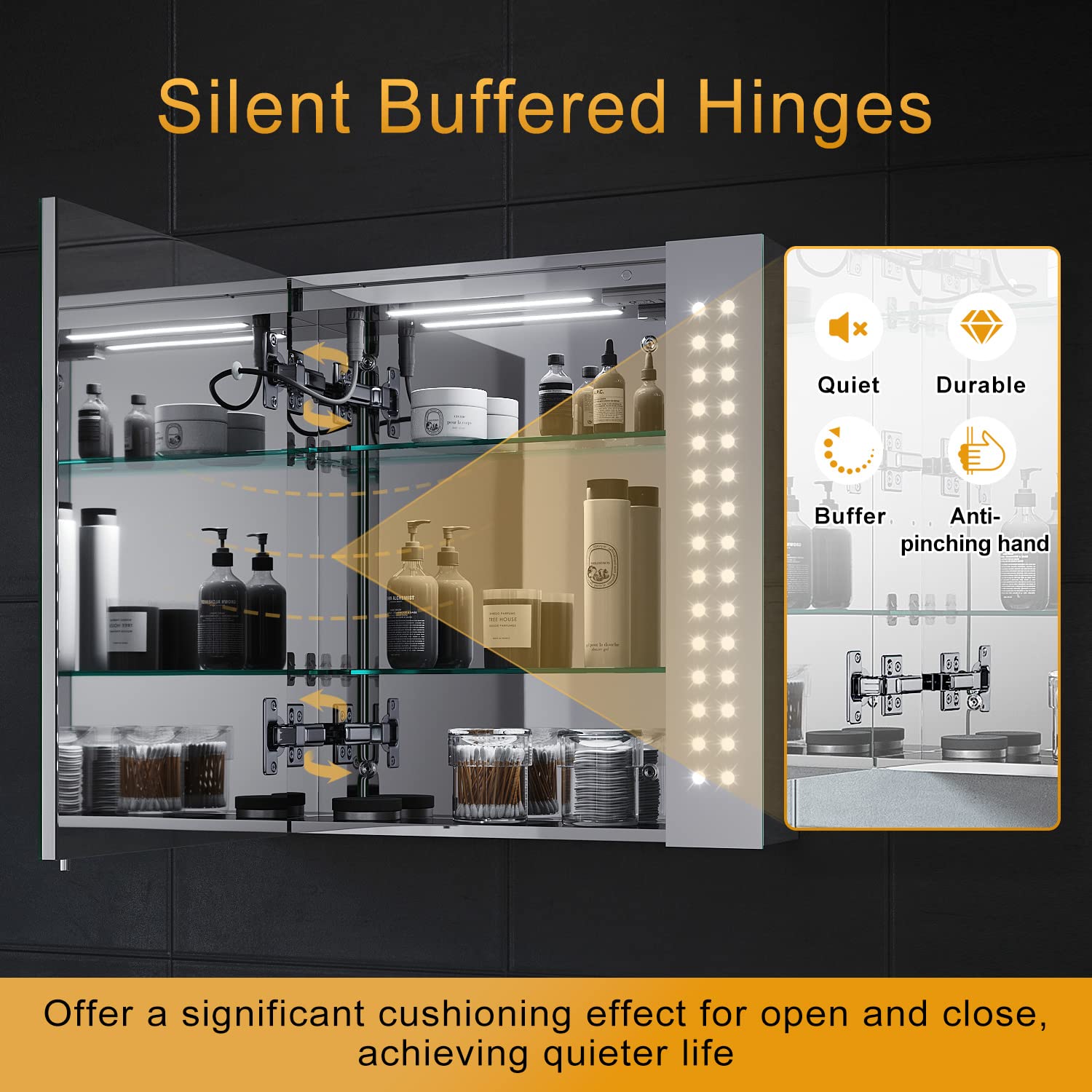 ELEGANT 650 x 600mm LED Illuminated Bathroom Mirror Cabinet with Shaver Socket, Stainless Steel Bathroom Wall Storage Mirror Cabinet with Dot Lights