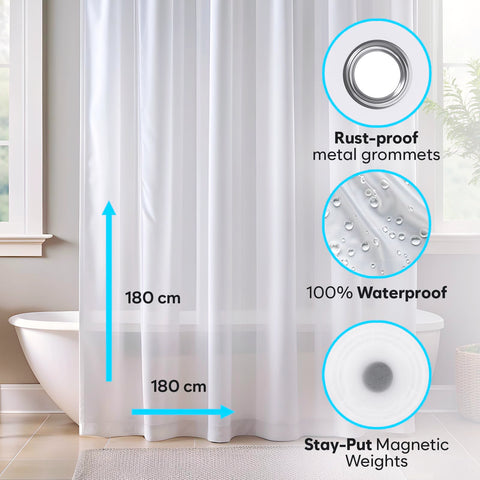 ZENO Frosted Shower Curtain Liner - 72" x 72" Size - Premium PEVA Shower Liner - Rustproof Grommets - 3 Magnets