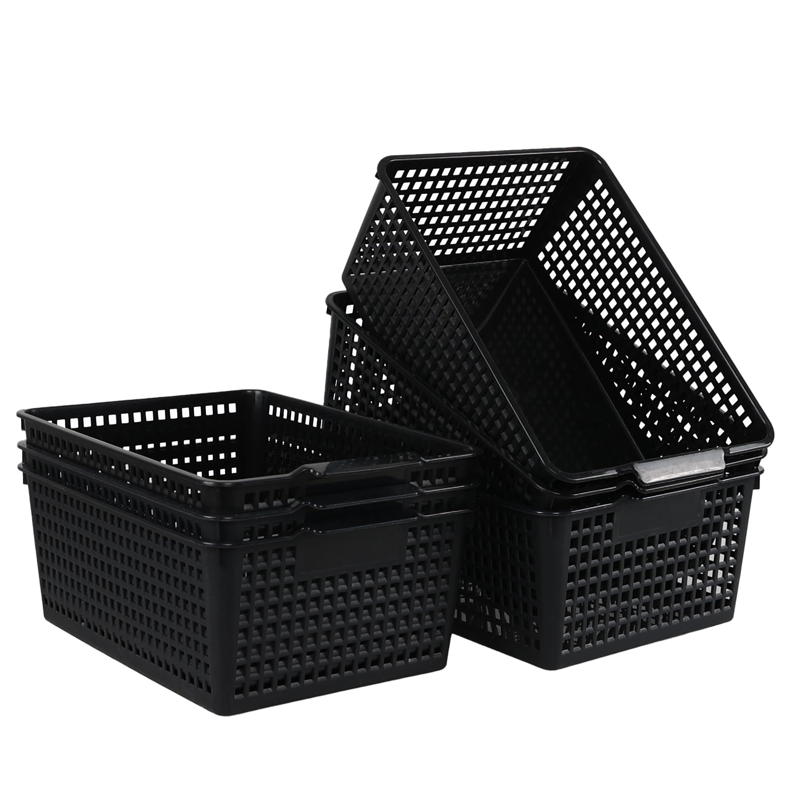 Kiddream 6-pack Large Storage Baskets, Plastic Organizing Basket Bins (Black)