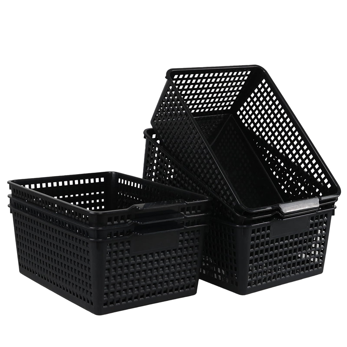 Kiddream 6-pack Large Storage Baskets, Plastic Organizing Basket Bins (Black)