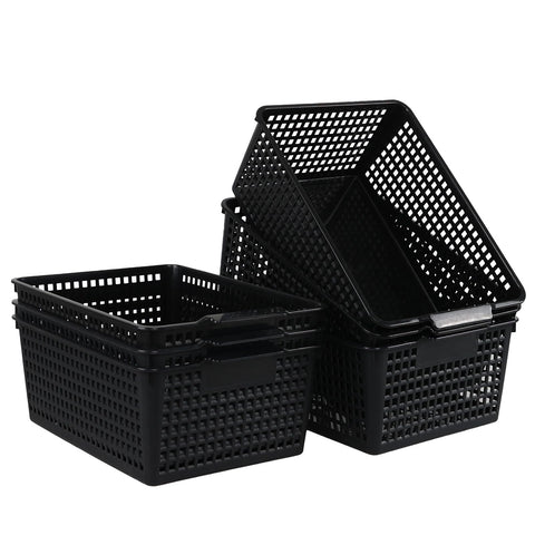 Kiddream 6-pack Large Storage Baskets, Plastic Organizing Basket Bins (Black)