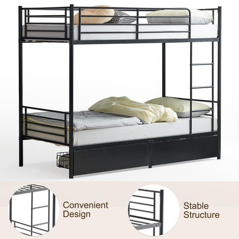 Karl home Heavy Duty Metal Bunk Bed Frame with 2 Large Drawers, Black