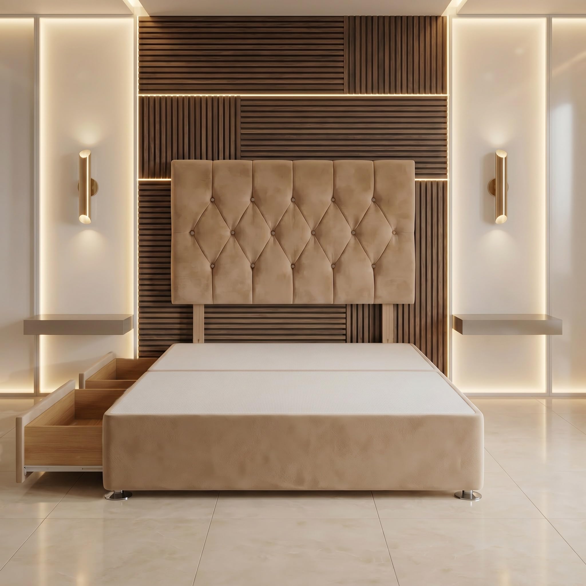 Bed Centre Ziggy Plush Small Single Divan Base 30" Headboard, Beige, 0 Draw