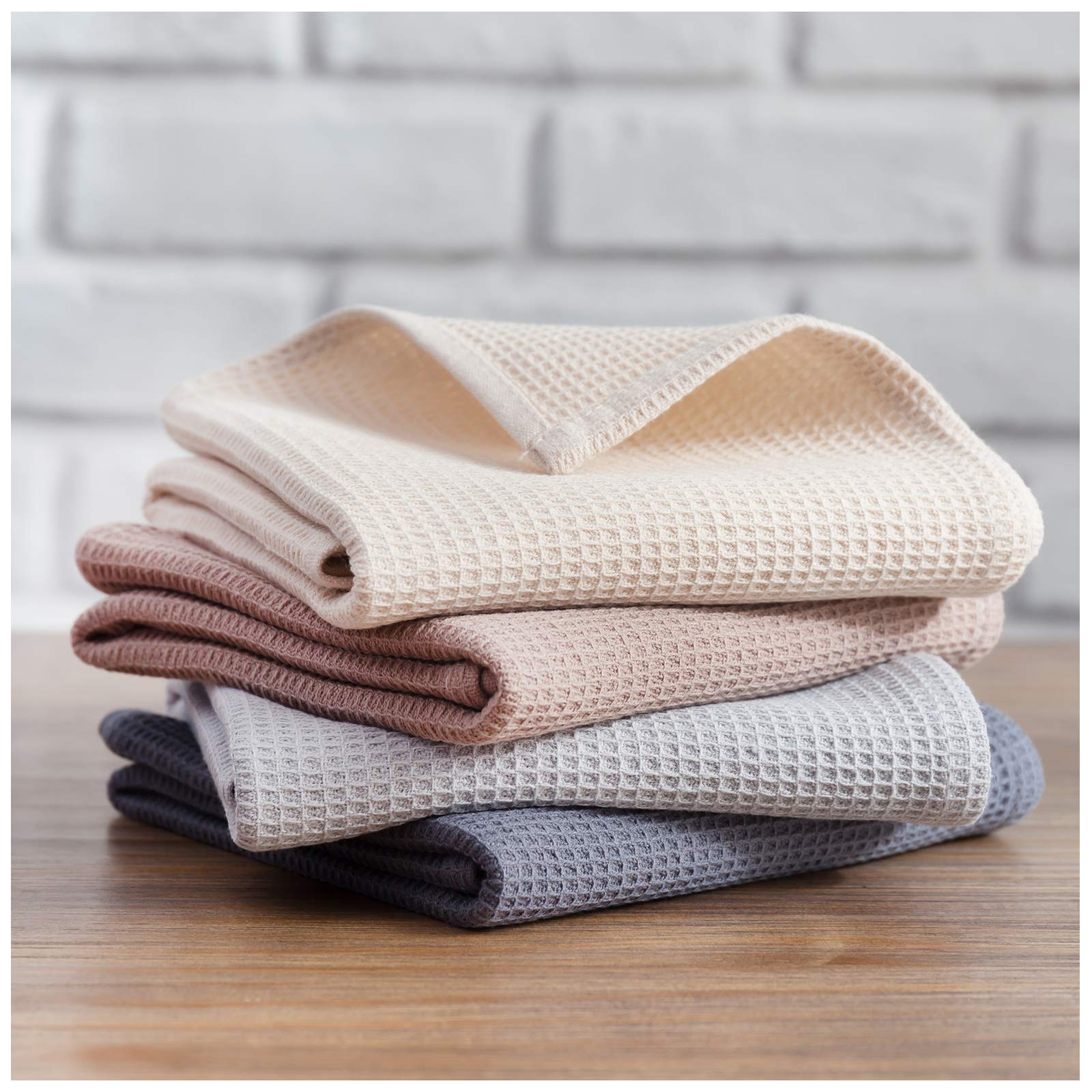 PY HOME & SPORTS Dish Towel Set, 100% Cotton Waffle Weave Kitchen Towels 4 Pieces, Super Absorbent (17 x 25 Inches, Set of 4)