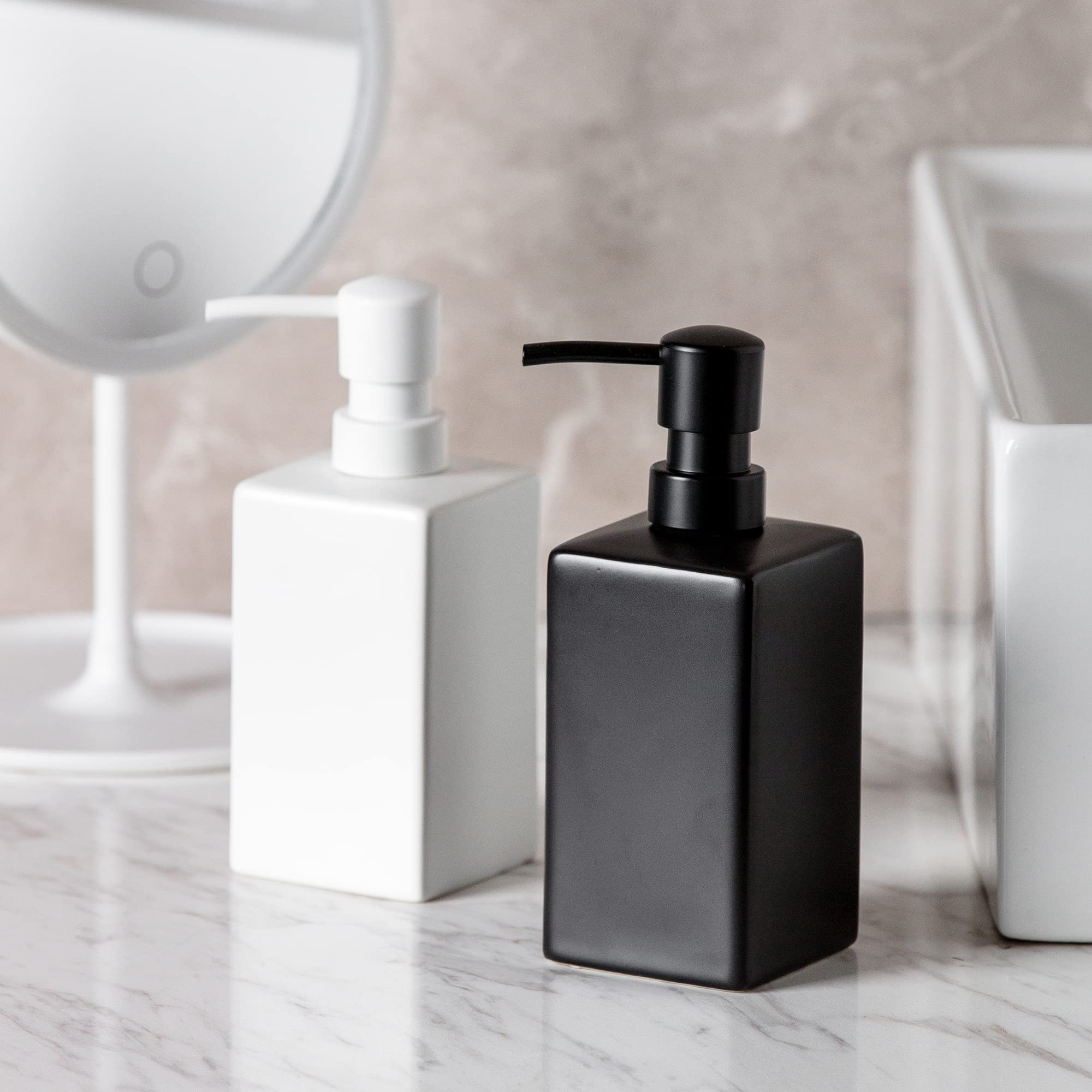Matte Black Soap Dispenser Ceramic,Square Hand Soap and Lotion Dispenser for Bathroom Countertop,Dish Soap Dispenser for Kitchen-14oz.…