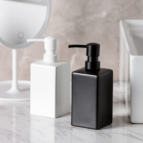 Matte Black Soap Dispenser Ceramic,Square Hand Soap and Lotion Dispenser for Bathroom Countertop,Dish Soap Dispenser for Kitchen-14oz.…