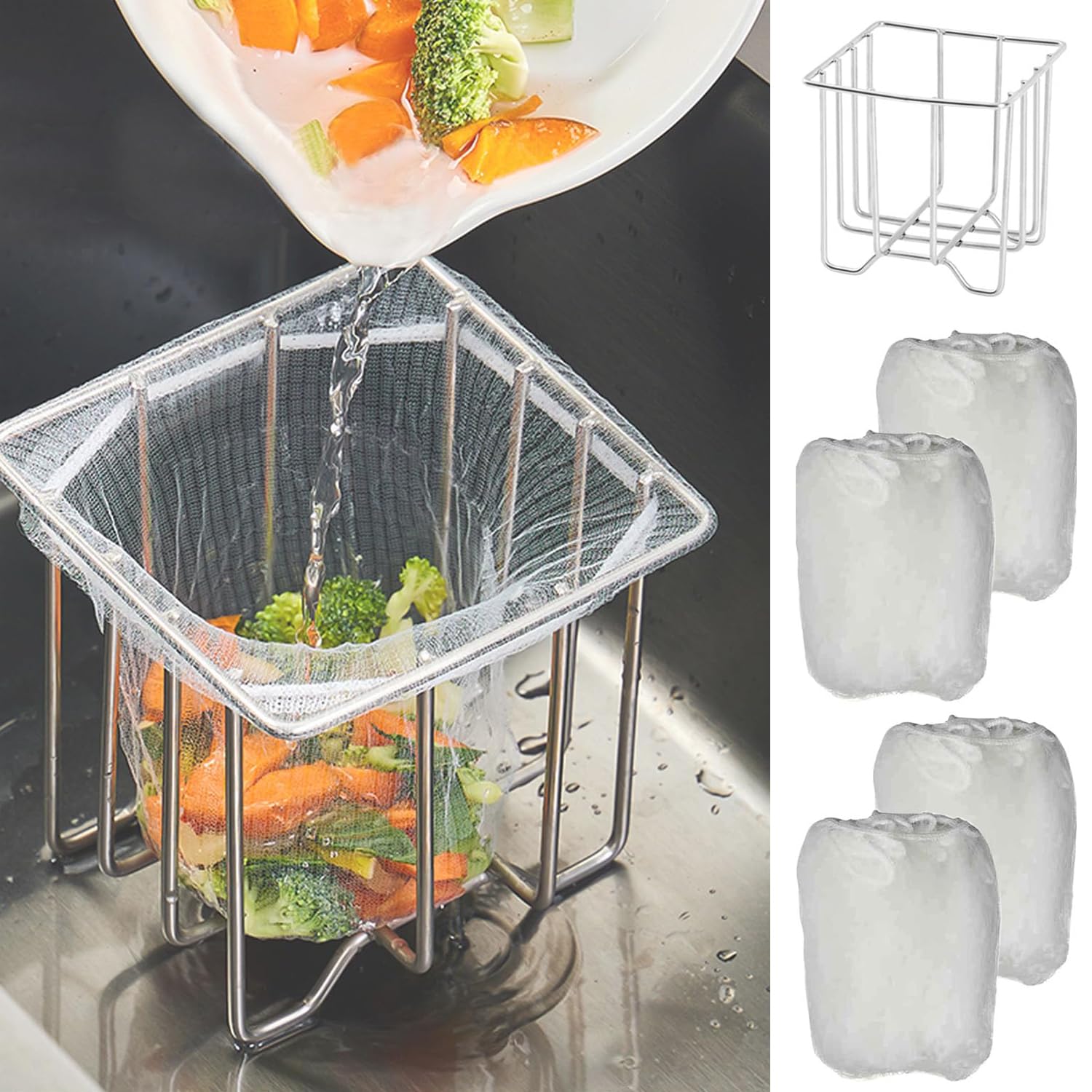 Kitchen Sink Strainer, Sink Strainer Basket&200pcs Large Size Mesh Bags