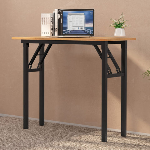 sogesfurniture Folding Table Office Study Writing Desk Workstation Dining Table, No Install Needed, 80x40x75cm, Teak&Black BHEU-LP-AC5YB-8040